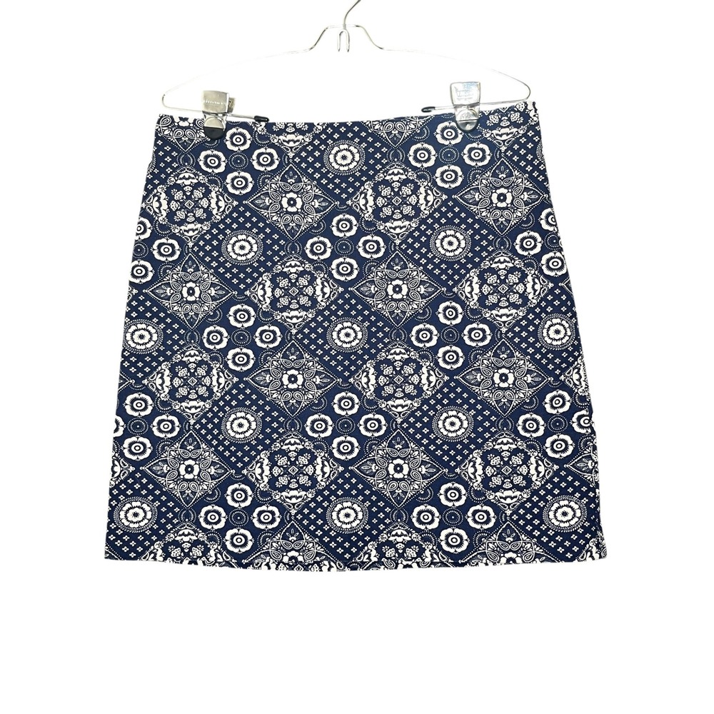 Talbots Womens 10 Navy Blue Bandana Medallion Print Mini Skirt Coastal Nautical